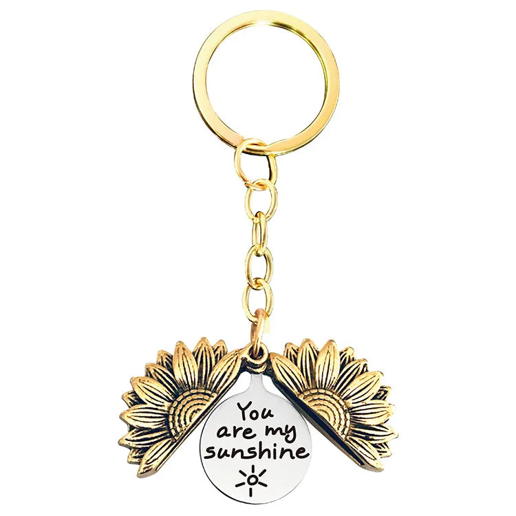 1 piece retro letter plant flowers metal plating keychain