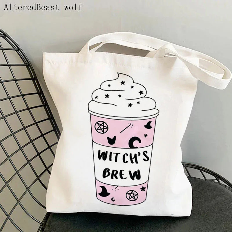 Magic Witch Pastel Gothic Handbag Printed Canvas Tote Single Shoulder Shopping Bag Ladies Fashion Handbag