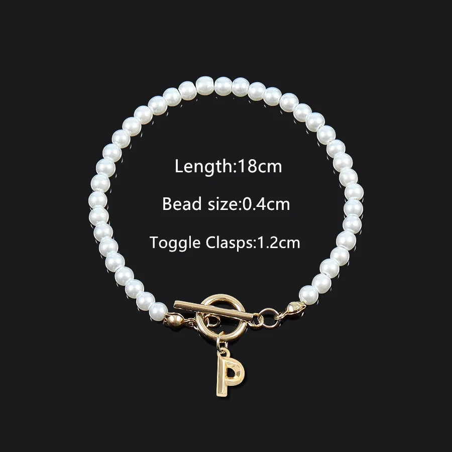 Elegant Vintage Style Classic Style Letter 304 Stainless Steel Artificial Pearl Beaded Chain Beaded Bracelets Wholesale