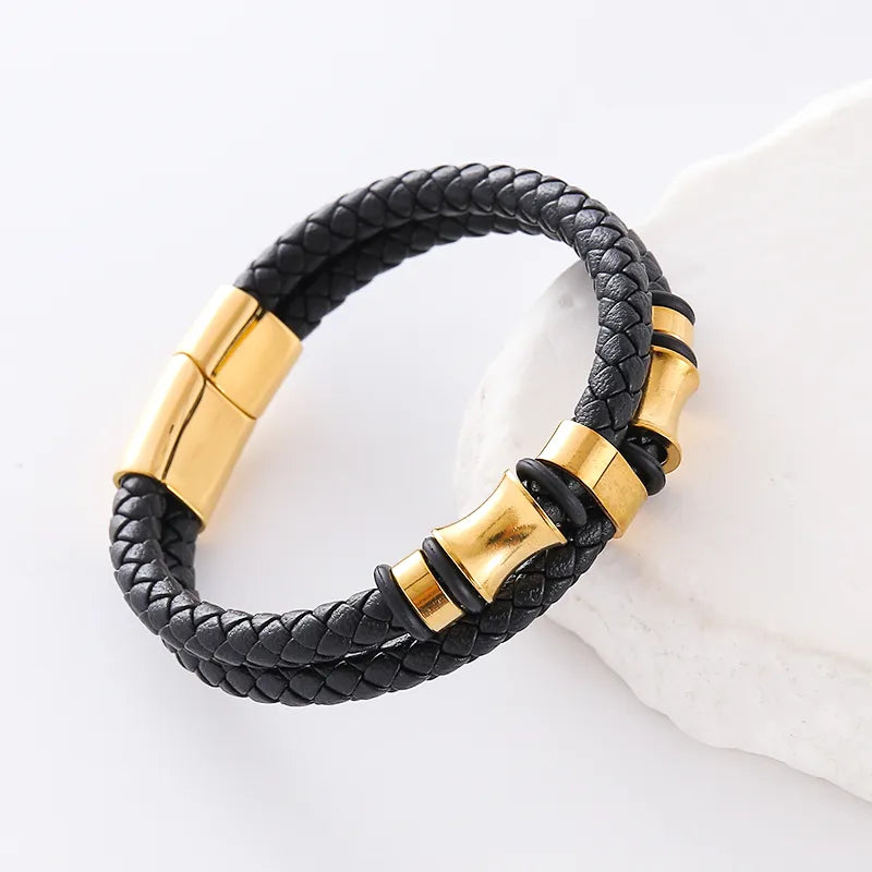 Hip-Hop Round Leather Plating Men's Bracelets