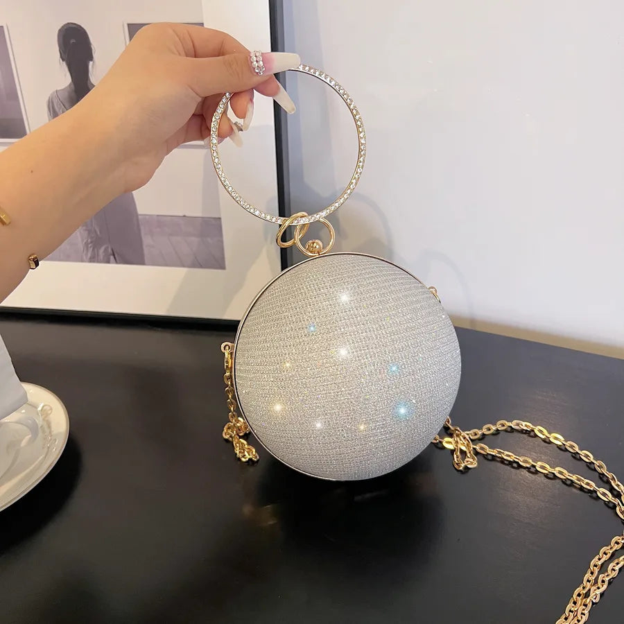 pink gold silver polyester solid color lock spherical evening bags