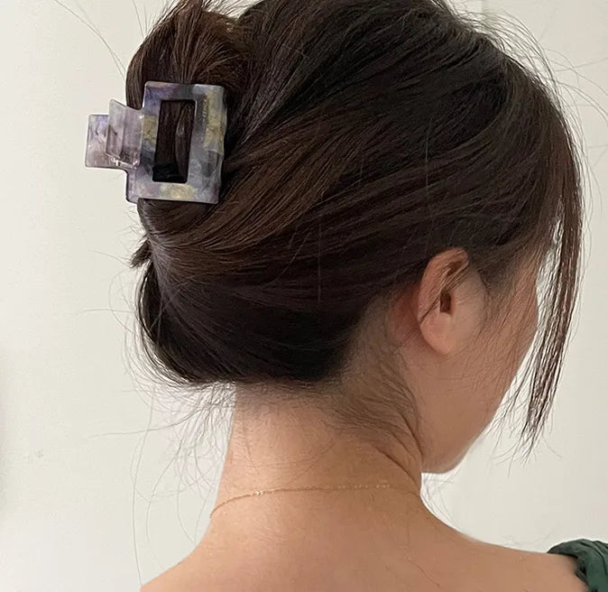 Elegant New Style Purple Cross Hair Clip Half Round Square Fish Tail Hair Clip Women's Fashion Accessory Resin Starry Night Dreamy