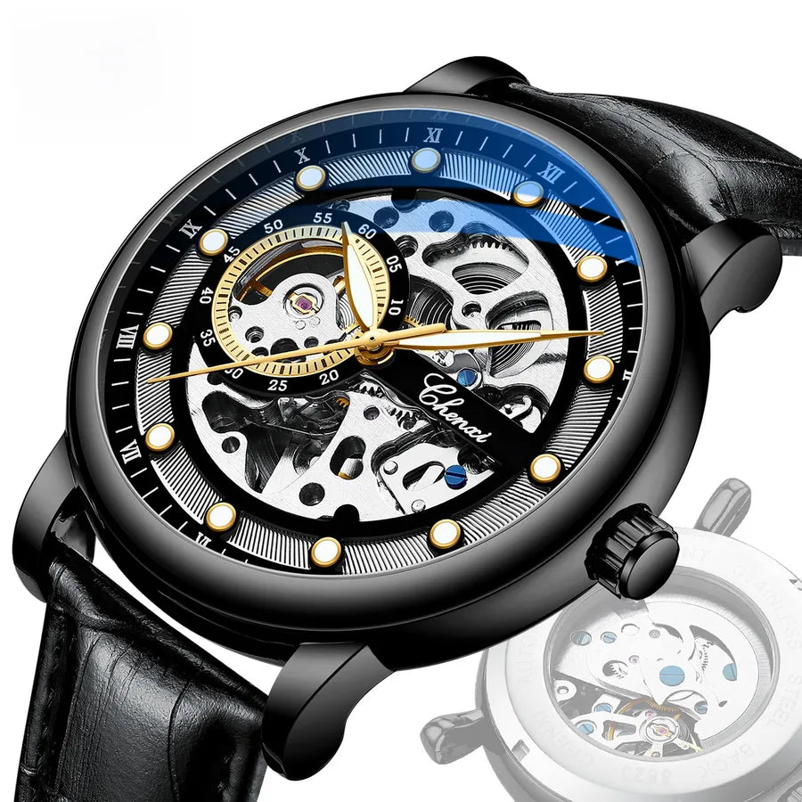 Dawn Men's Hollow Automatic Mechanical Watch Business Fashion Luminous Waterproof Live   Mechanical Watch