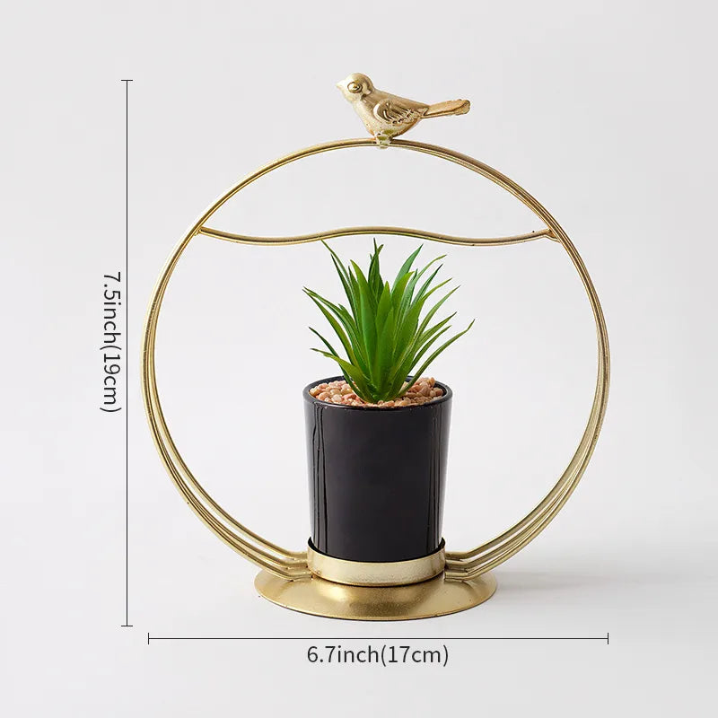 European-style light luxury iron round pot simple decoration home dining room living room entrance creative decoration