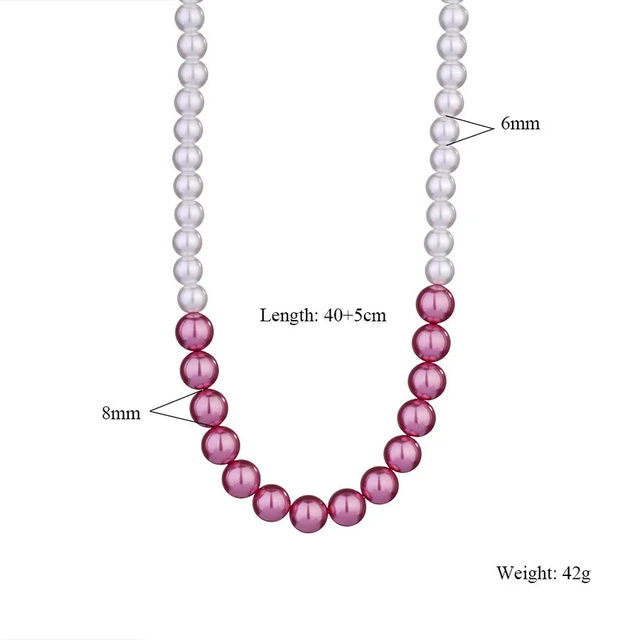 Vacation Classic Style Round Artificial Crystal Imitation Pearl Titanium Steel Beaded Chain Beaded Necklaces Wholesale