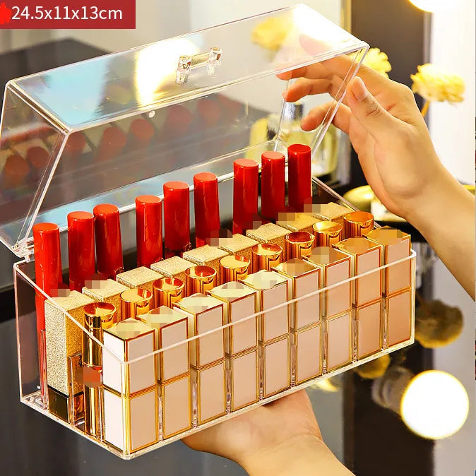 Internet Red Lipstick Storage Box Dustproof Desktop Lip Glaze Multi-Grid Cosmetic Lipstick Rack Storage and Fidelous Box Transparent with Lid