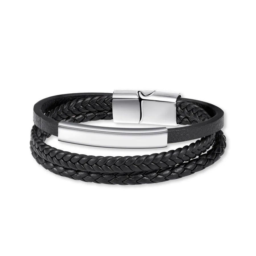 Punk Solid Color Pu Leather Zinc alloy Plating Men's Bangle Men Cord & Leather Bracelets