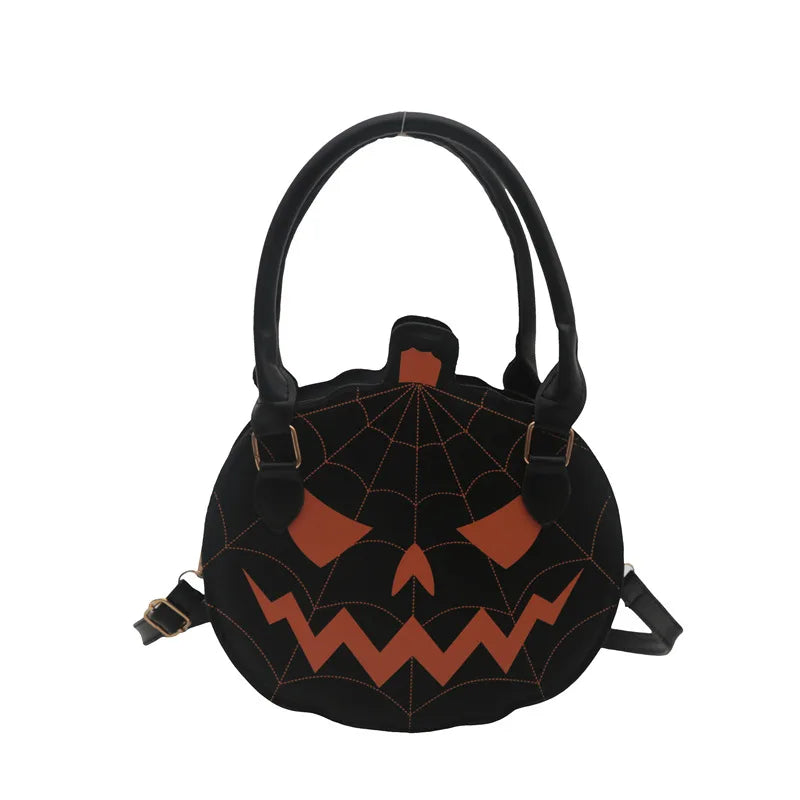 Halloween Pumpkin Shaped Color Block Women's Bag Simple Shoulder Round Bag Funny Gourd Bag Ladies Crossbody Bag Polyester Lining