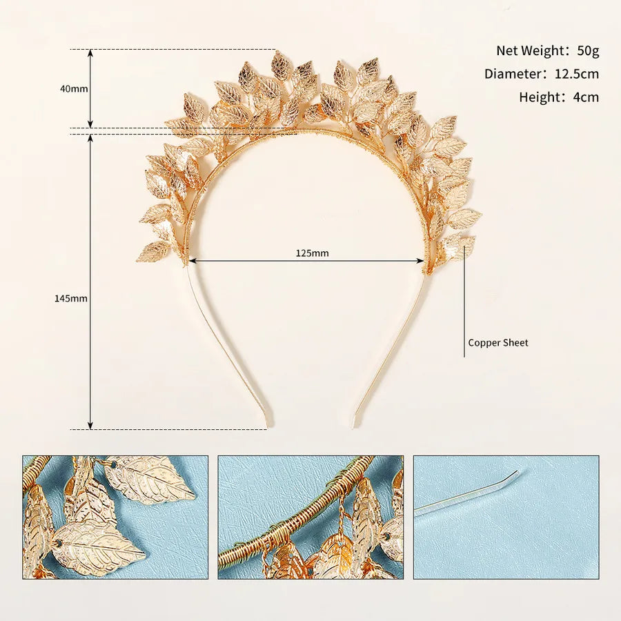 fashion crown handmade golden leaf bridal headband