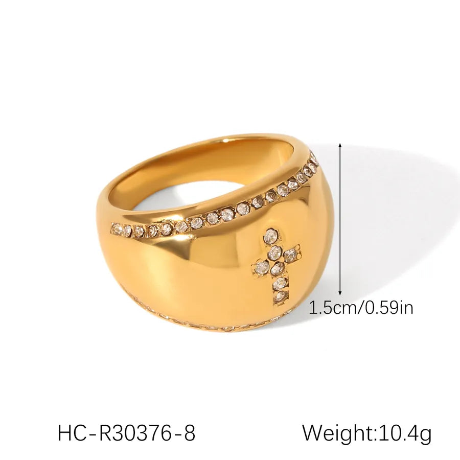 Wholesale Jewelry IG Style Casual Luxurious Cross 304 Stainless Steel Titanium Steel Zircon 18K Gold Plated Inlay Rings