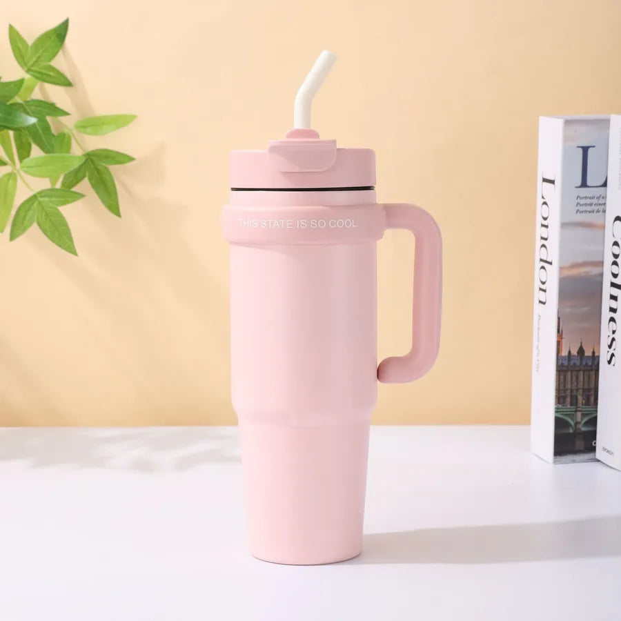Giant 30Oz Handle Cup, 304 Stainless Steel Thermos Cup, Car Double Drinking Straw Large Ice Cup