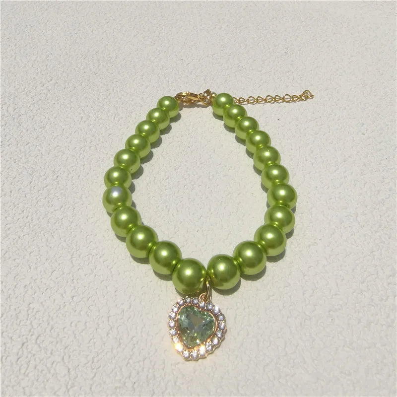 Europe and the United States  fashion foreign trade cat and dog jewelry imitation pearl love gem pendant pet necklace multi-color optional