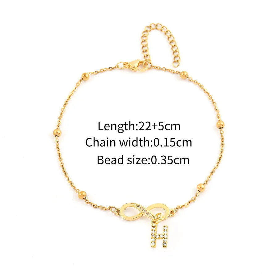 Wholesale Jewelry Simple Style Classic Style Letter Infinity 201 Stainless Steel Copper Zircon Anklet