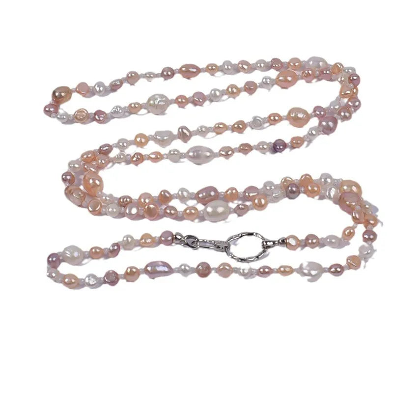 Natural Baroque Pearl Necklace Women's Long Sweater Chain Versatile Elegant High-End Feeling Mixed Color Original Design Jewelry
