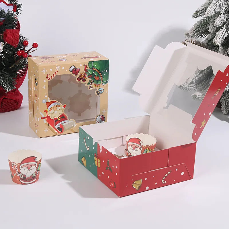 Creative Window Opening Transparent Christmas Baking Pastry Cupcake Packaging Box For Cakes Pastries And Gifts