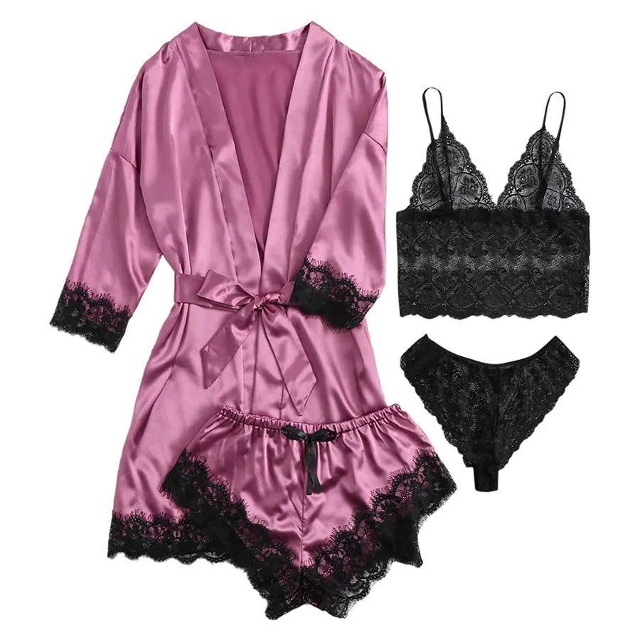 Elegant Solid Color Pajama Sets Imitated Silk Polyester Shorts Sets Lingerie & Pajamas