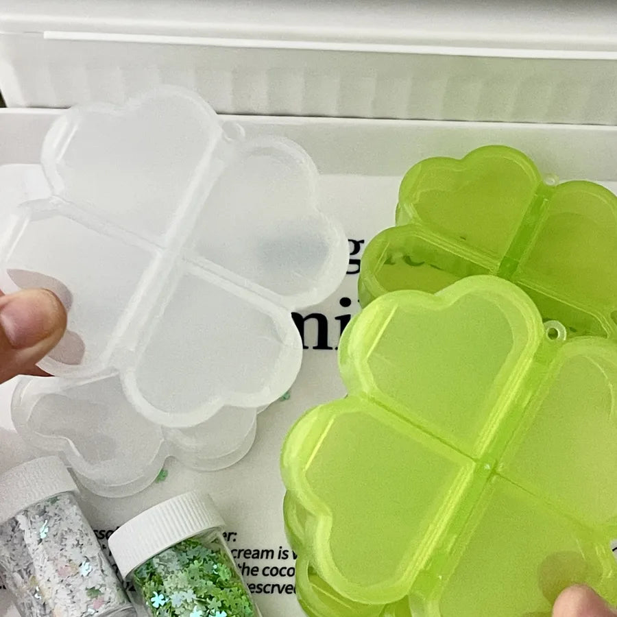 Portable Lucky Four Leaf Clover Storage Box DIY Guka Mini Tablet Splitter Handmade Organizer Ins Style Single Color PP Material