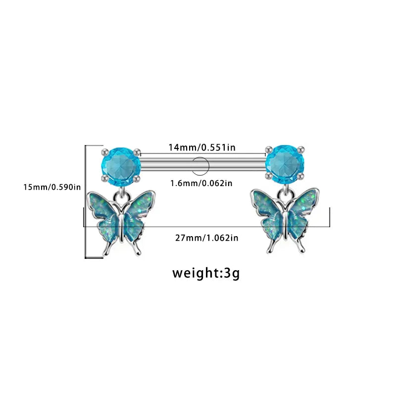 1 Piece Nipple Rings & Studs Hawaiian Sexy Tropical Heart Shape Floral Butterfly 316 Stainless Steel  Arylic Alloy Epoxy Plating Inlay Acrylic Rhinestones Zircon White Gold Plated nipple ring Nipple Rings & Studs