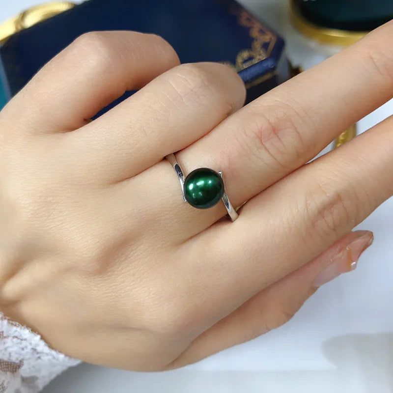 lady simple style solid color copper plating inlay freshwater pearl rings