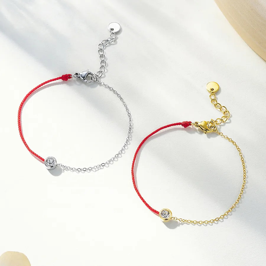 Casual Simple Style Commute Round 304 Stainless Steel Rhinestones Handmade Chain Bracelets In Bulk