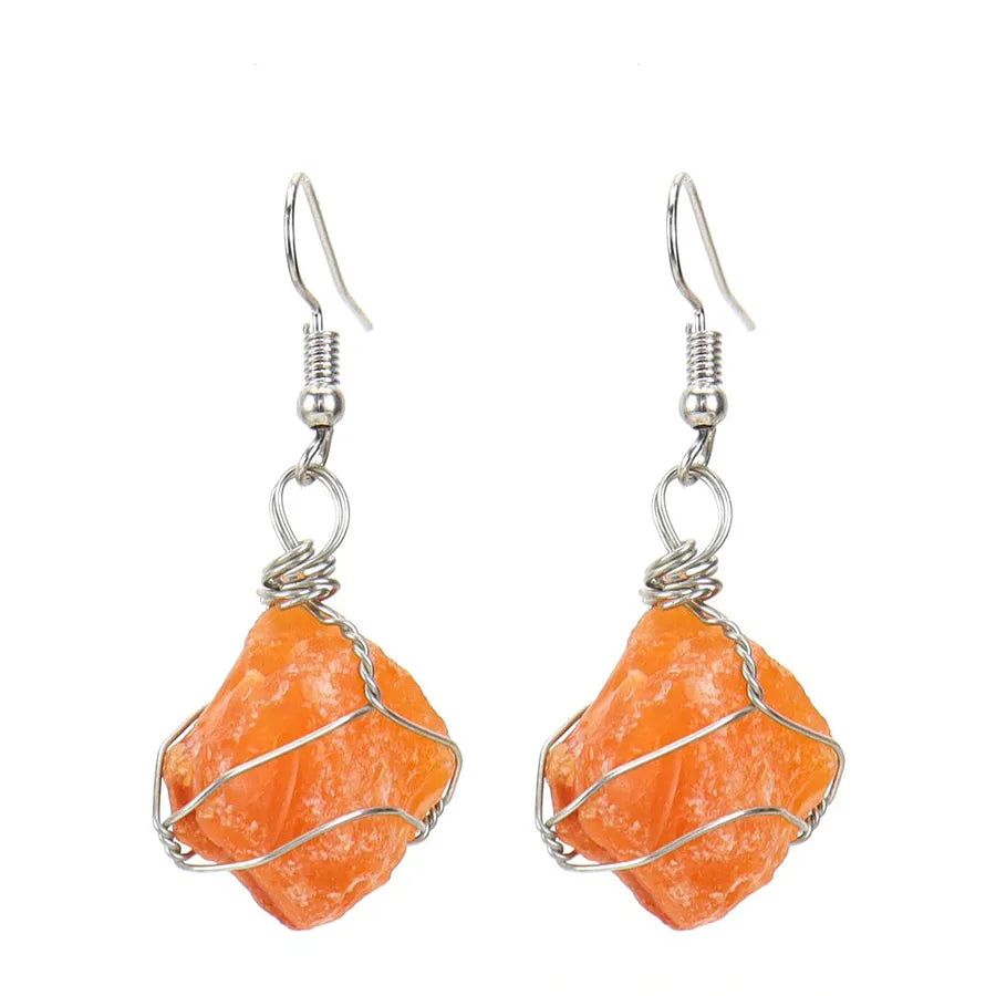 1 pair retro geometric natural stone plating metal drop earrings
