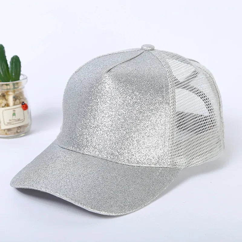 New Style Baseball Cap Breathable Shiny Sequin Mesh Tail Net Hat Sun Protection Summer Fashion Unisex Simple Design Hat