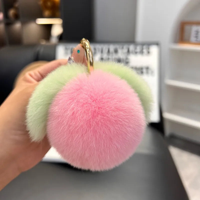 Simple Style Peach Plush Keychain