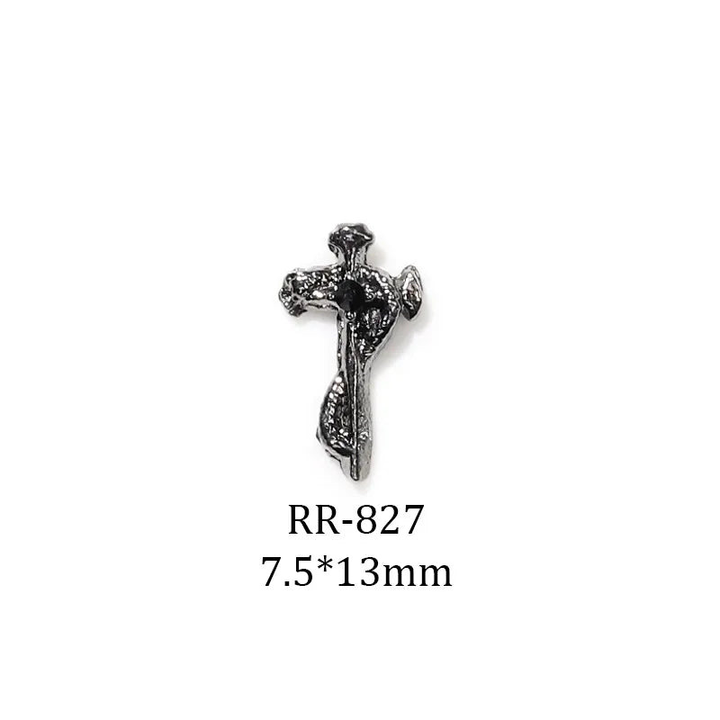 Halloween Dark Series Nail Ornament Three-Dimensional Diamond-Inlaid Cross Love Alloy Nail Accessories Wholesale
