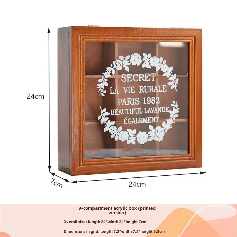 Jiugongge hairpin storage box retro multi-grid tray desktop cosmetics solid wood jewelry organizing box hand gift box