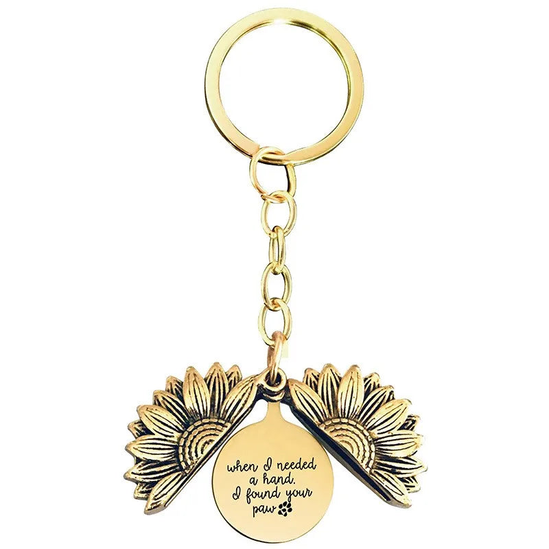 1 piece retro letter plant flowers metal plating keychain