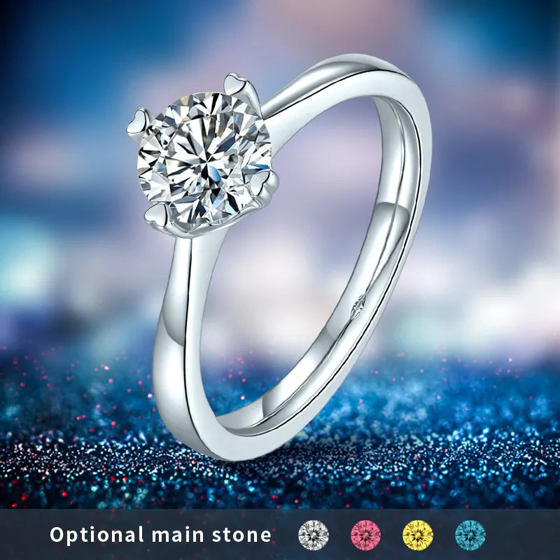 925 Sterling Silver Moissanite Round Rings
