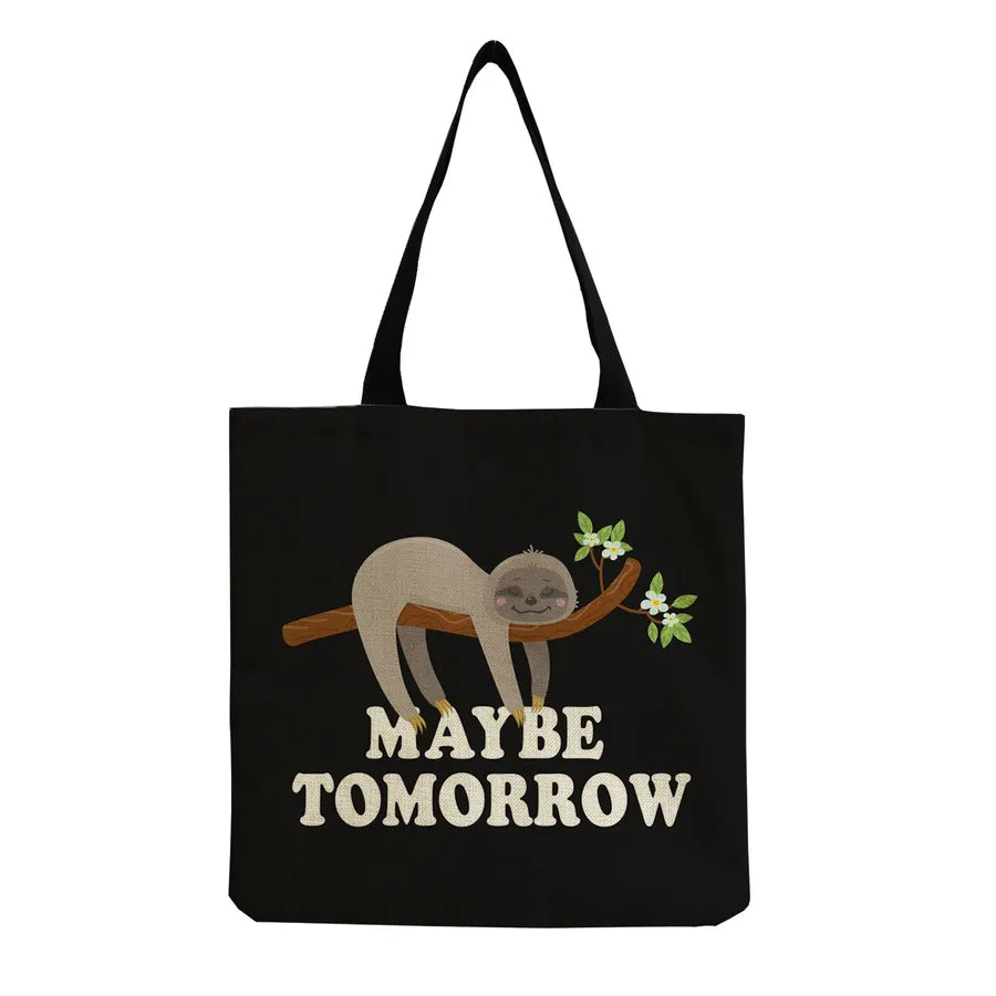 Women's Cute Cartoon Letter Linen Shopping bags
