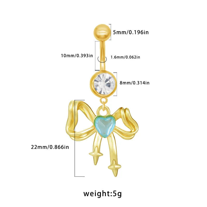 1 Piece Belly Rings Princess Cute Shiny Bow Knot 316 Stainless Steel  Arylic Alloy Inlay Acrylic Glass White Gold Plated Gold Plated