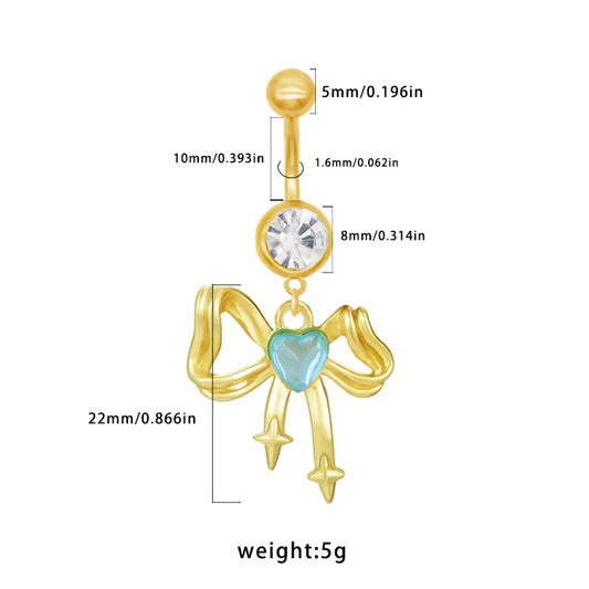 1 Piece Belly Rings Princess Cute Shiny Bow Knot 316 Stainless Steel  Arylic Alloy Inlay Acrylic Glass White Gold Plated Gold Plated