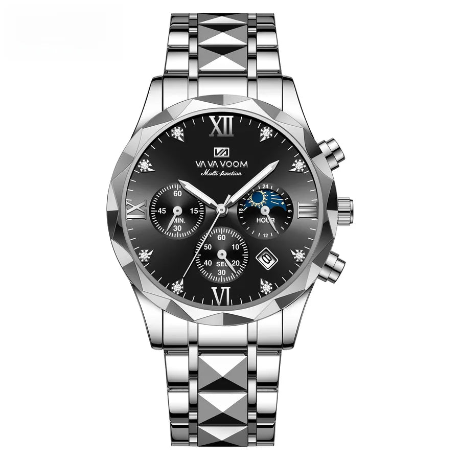 Diamond stainless steel watch with men's  business simple calendar quartz waterproof watch  one-piece delivery