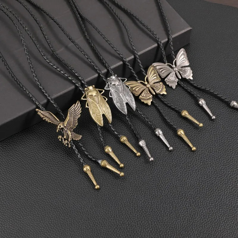 Retro Butterfly Pu Leather Alloy Men's Pendant Necklace Men Pendant Necklaces