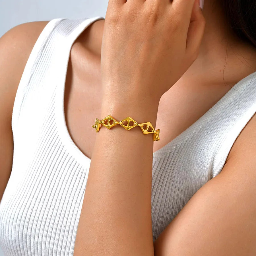 IG Style Casual Simple Style Geometric Rhombus 201 Stainless Steel 18K Gold Plated Handmade Chain Bracelets In Bulk