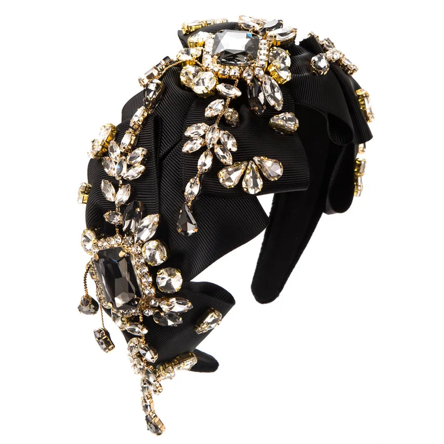 women's luxurious shiny bow knot cloth inlay rhinestones glass hair band
