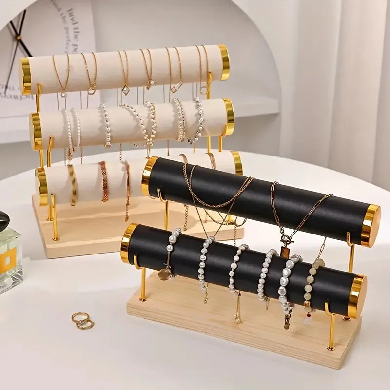 High-End Gold Jewelry Display Stand Bracelet Watch Storage Rack Elegant New Design Solid Wood Accessory Showcasing Holder