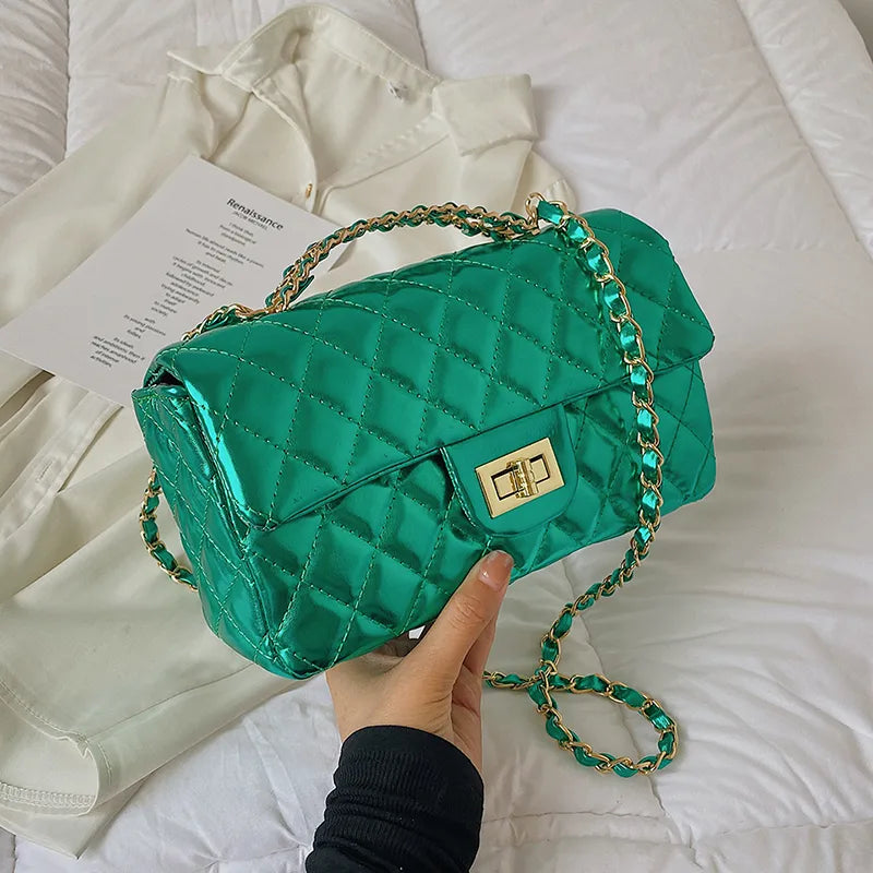 Women's Pu Leather Solid Color Lingge Streetwear Square Flip Cover Lock clasp Shoulder Bag