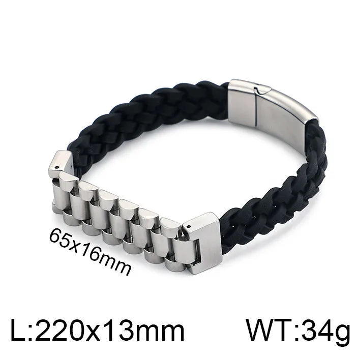 hip-hop punk geometric color block titanium steel plating braid men's bangle
