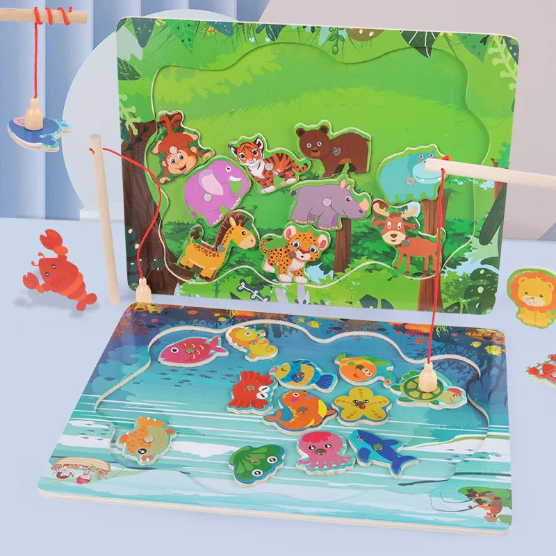 Magnetic Wooden Fishing Toy For Children Early Education Development Baby Intelligence Enhancement Preschool Parent-Child Game