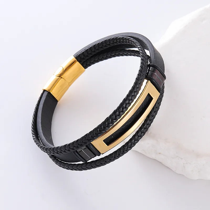 Hip-Hop Round Leather Plating Men's Bracelets