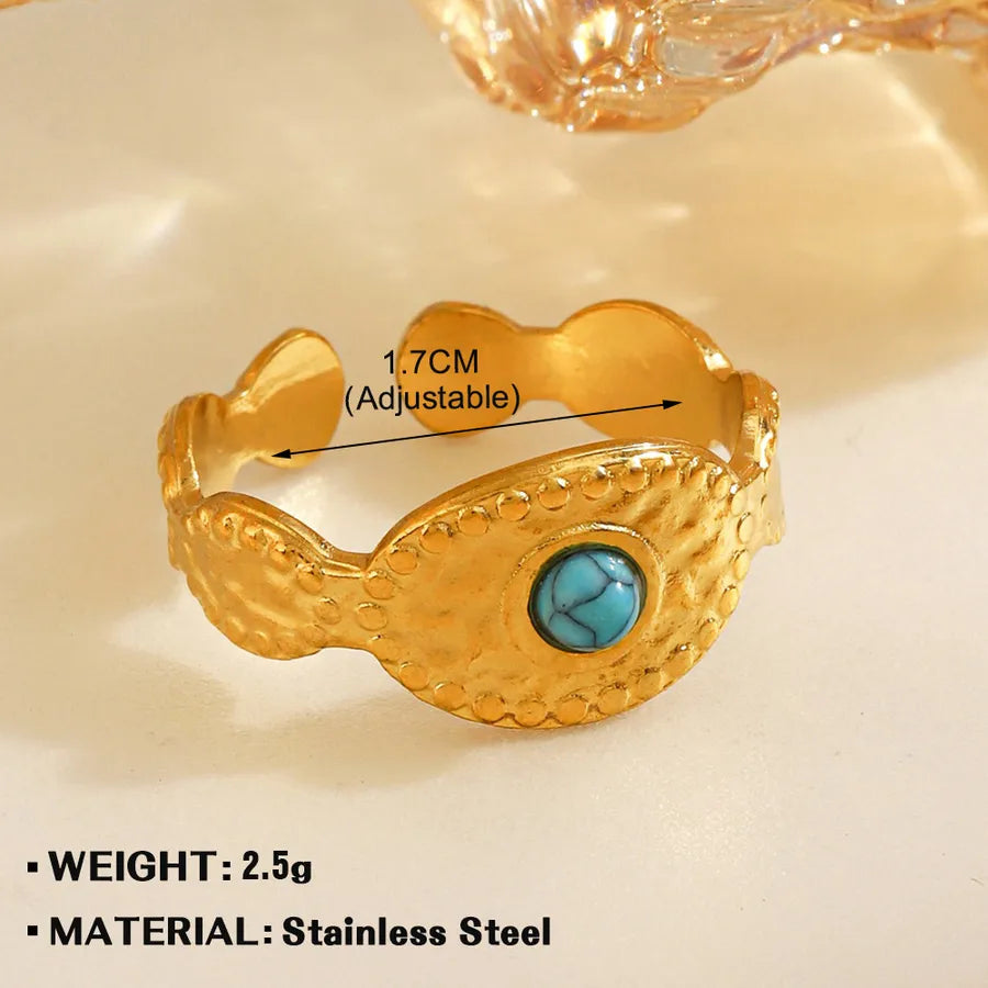 Retro Geometric 304 Stainless Steel Natural Stone Open Rings In Bulk