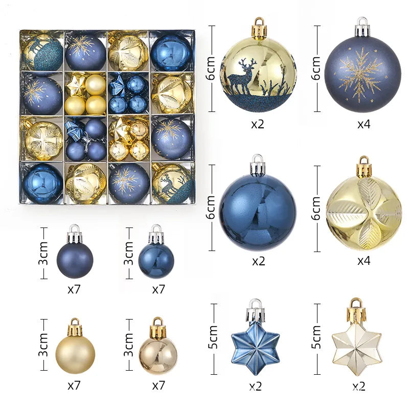 Christmas Decorations 44pcs Set Electroplated Painted Balls New Christmas Ball Christmas Tree Ornaments Simple Style Plastic