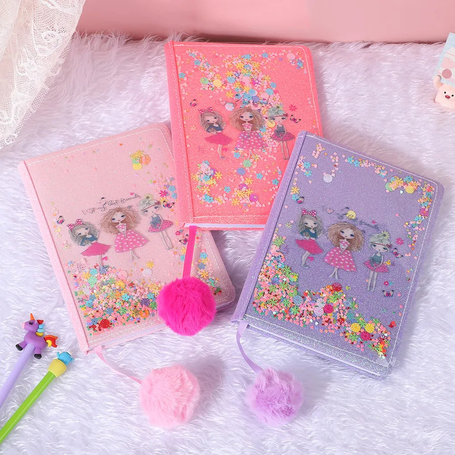 Adorable Glitter  Notebook Cute Cartoon Student Planner Journal Ice Cream  Blue  Wooden Pulp Furry Material