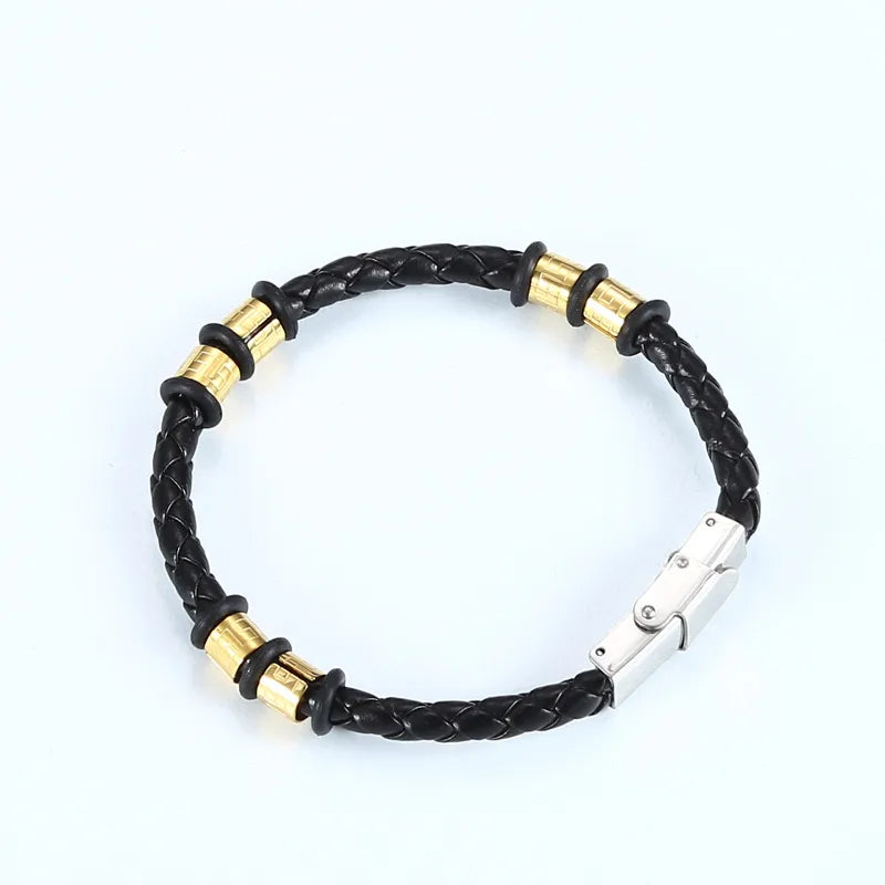Simple Style Solid Color Pu Leather Plating Men's Bangle Men Cord & Leather Bracelets