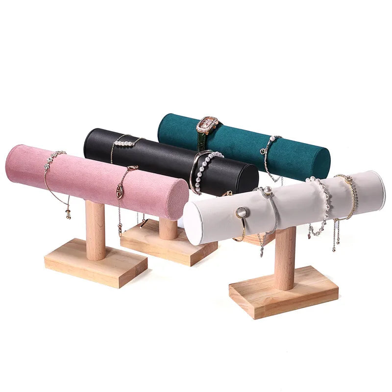 Real Wood Bracelet Display Stand Jewelry Storage Rack Hairband Holder Elastic Band Organizer Velvet Bracket Fashion Accessory