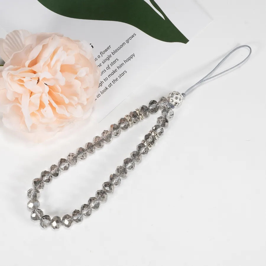 mobile phone crystal chain lanyard crystal flat beads glass beads acrylic neck anti-fall chain wholesale