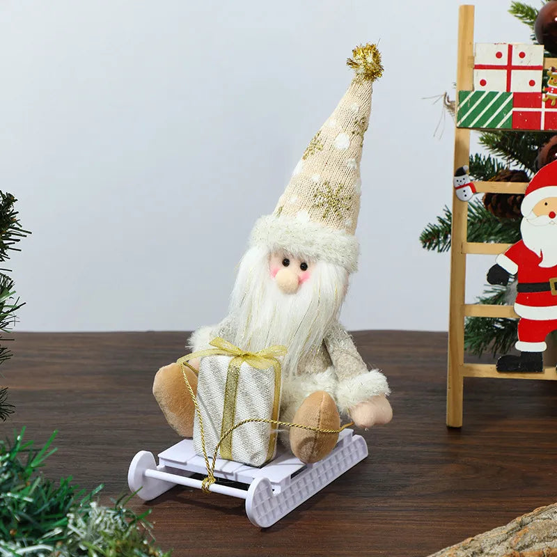 Christmas Decorations Knitted Foam Dolls Snowman Skiing Santa Claus Window Display Ornaments Festive Country New Style